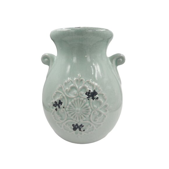 Orejon Turquoise Table Centerpiece Vase, 1970's Country Cottage Spring Decor - Picture 4 of 8